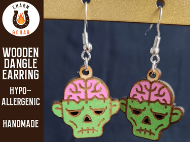Zombie Wood Dangle Earrings - Halloween Fashion Earring - Dangle Earring - Charm and Char
